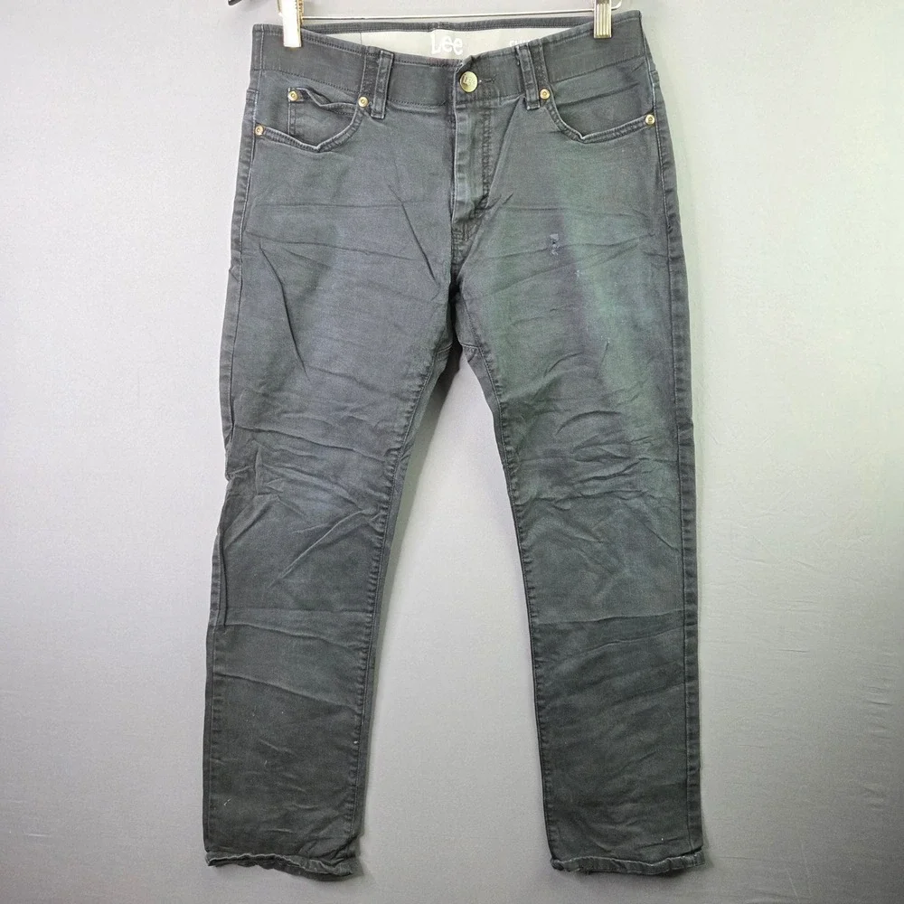 Lee Slim Straight Jeans 33x30 Gray Denim Pants Cotton Stretch Casual Work 1846